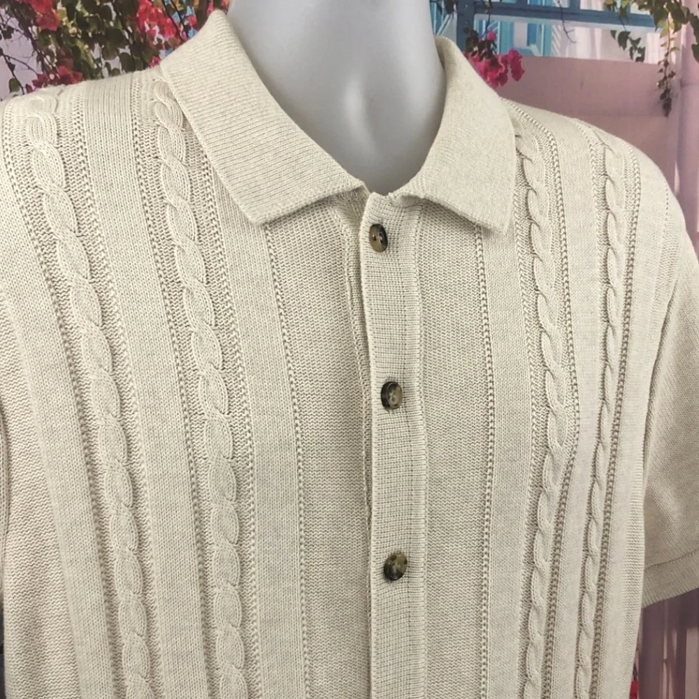 NWT J. Crew Short Sleeve Cream Cable Knit Polo Cardigan